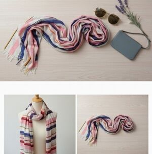 Kate Spade Pink and Orange Striped Cotton Scarf